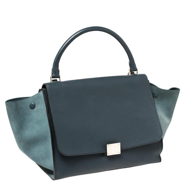 Pre Owned Celine Blue Leather and Suede Medium Trapeze Bag