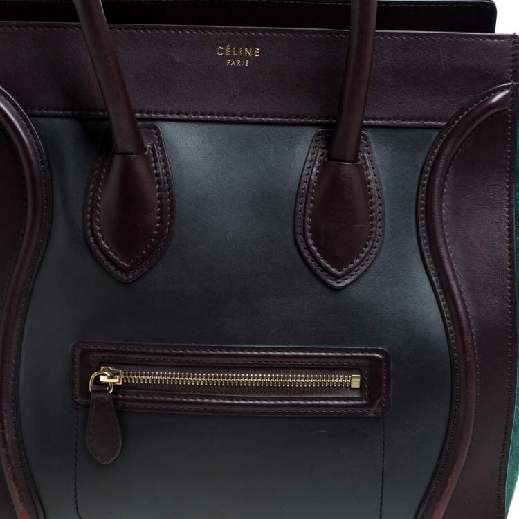 Pre Owned Celine Tri Color Leather and Suede Mini Luggage Tote