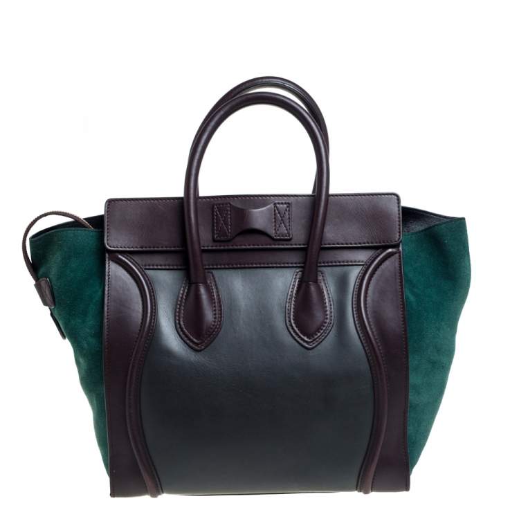 Pre Owned Celine Tri Color Leather and Suede Mini Luggage Tote