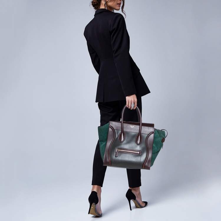 Pre Owned Celine Tri Color Leather and Suede Mini Luggage Tote
