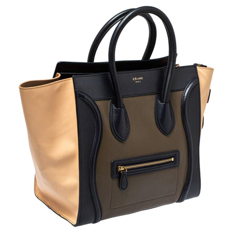 Pre Owned Celine Tri Color Leather Mini Luggage Tote