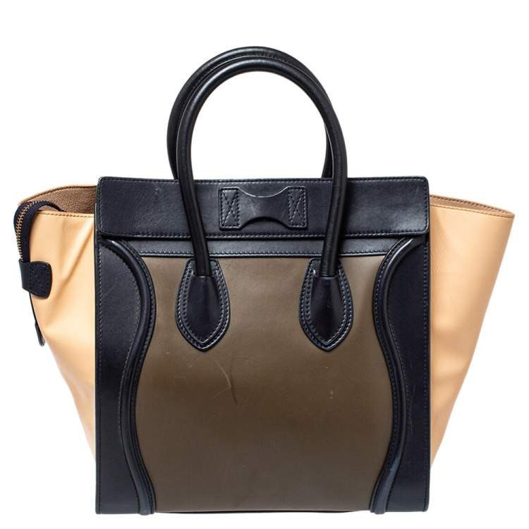 Pre Owned Celine Tri Color Leather Mini Luggage Tote