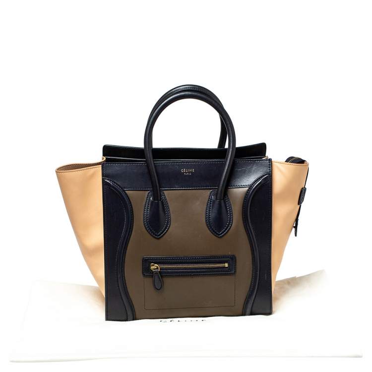 Pre Owned Celine Tri Color Leather Mini Luggage Tote