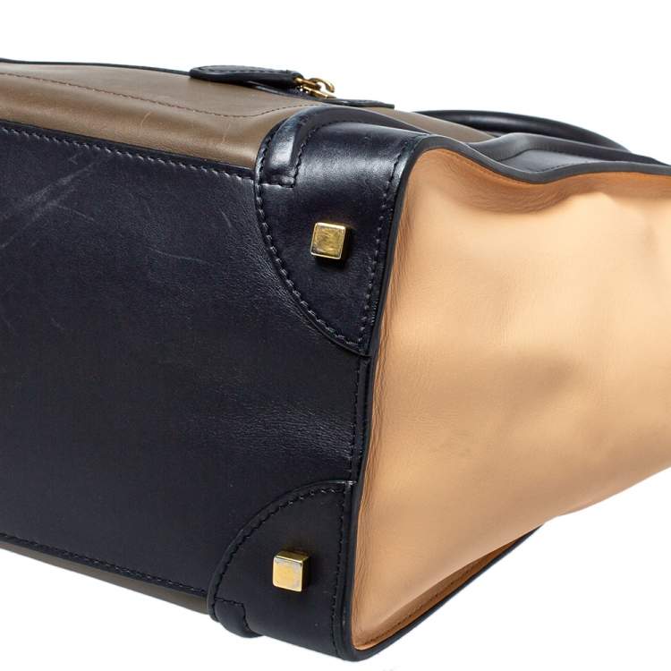 Pre Owned Celine Tri Color Leather Mini Luggage Tote