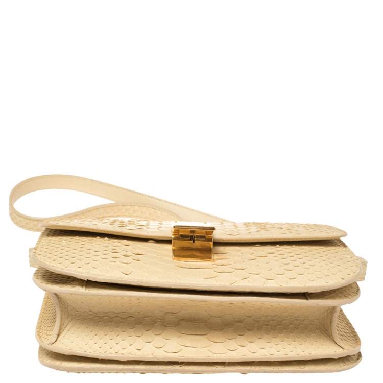 Pre Owned Celine Cream Python Medium Classic Box Shoulder Bag