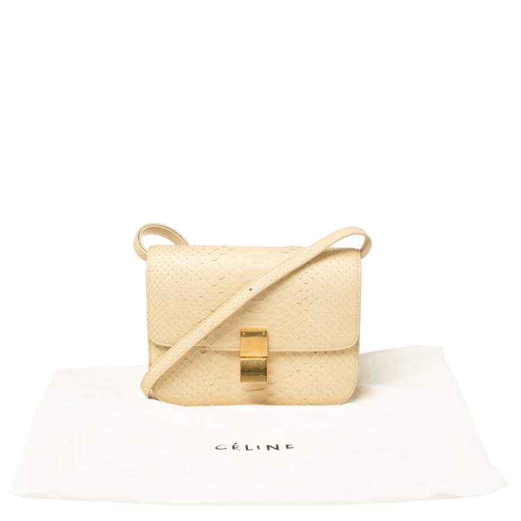 Pre Owned Celine Cream Python Medium Classic Box Shoulder Bag
