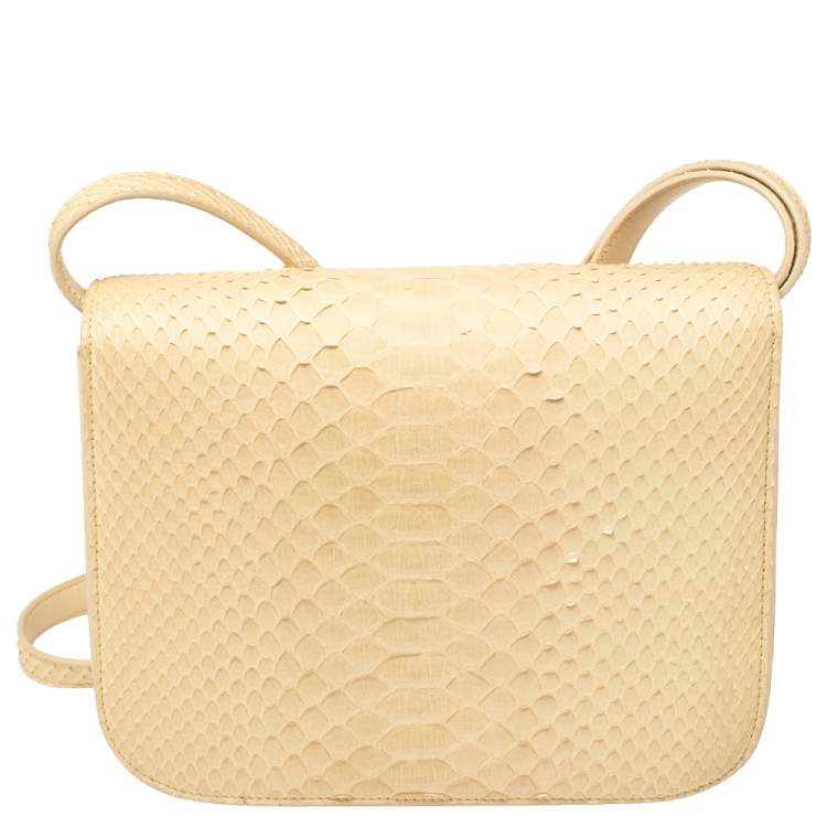 Pre Owned Celine Cream Python Medium Classic Box Shoulder Bag