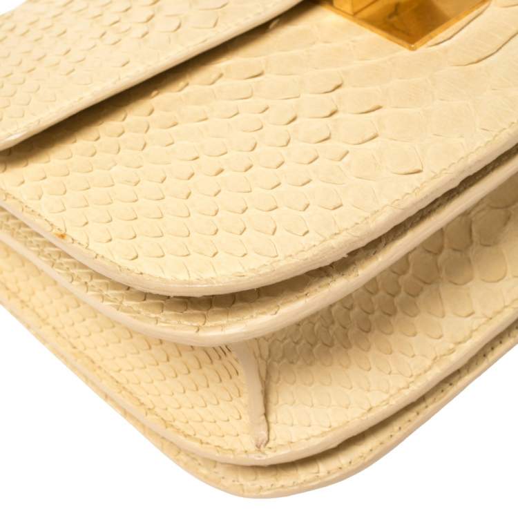 Pre Owned Celine Cream Python Medium Classic Box Shoulder Bag