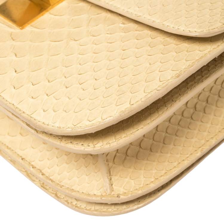 Pre Owned Celine Cream Python Medium Classic Box Shoulder Bag