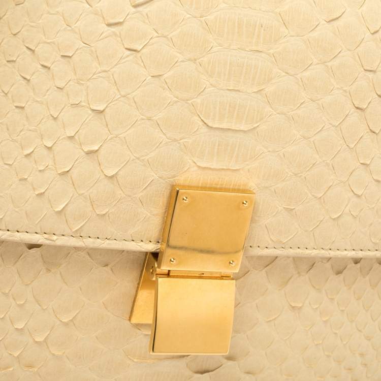Pre Owned Celine Cream Python Medium Classic Box Shoulder Bag