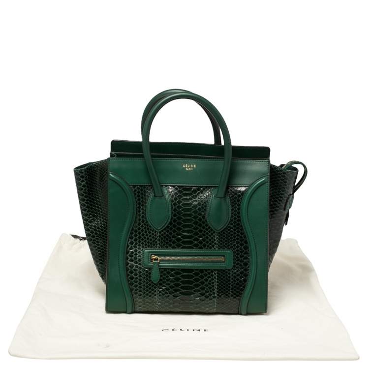 Pre Owned Celine Dark Green Python and Leather Mini Luggage Tote