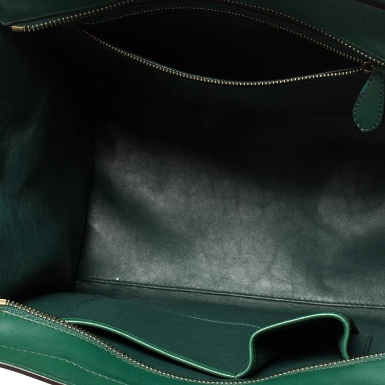 Pre Owned Celine Dark Green Python and Leather Mini Luggage Tote