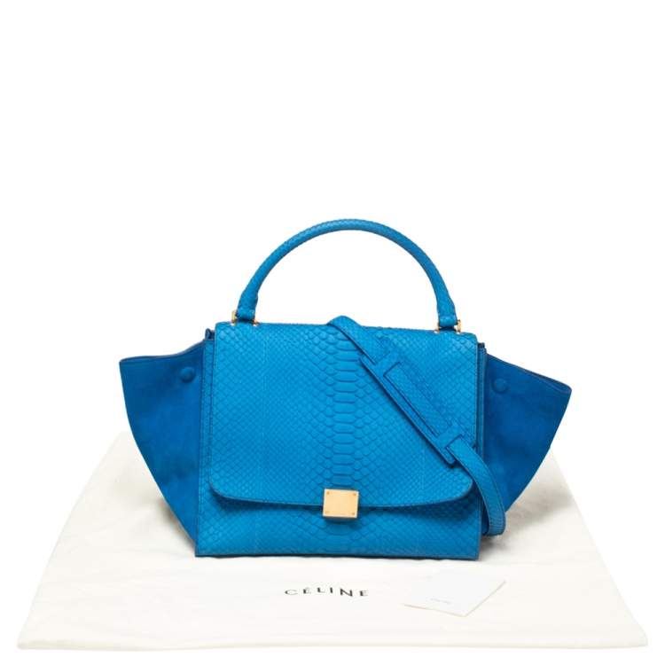 Pre Owned Celine Blue Python and Suede Medium Trapeze Top Handle Bag