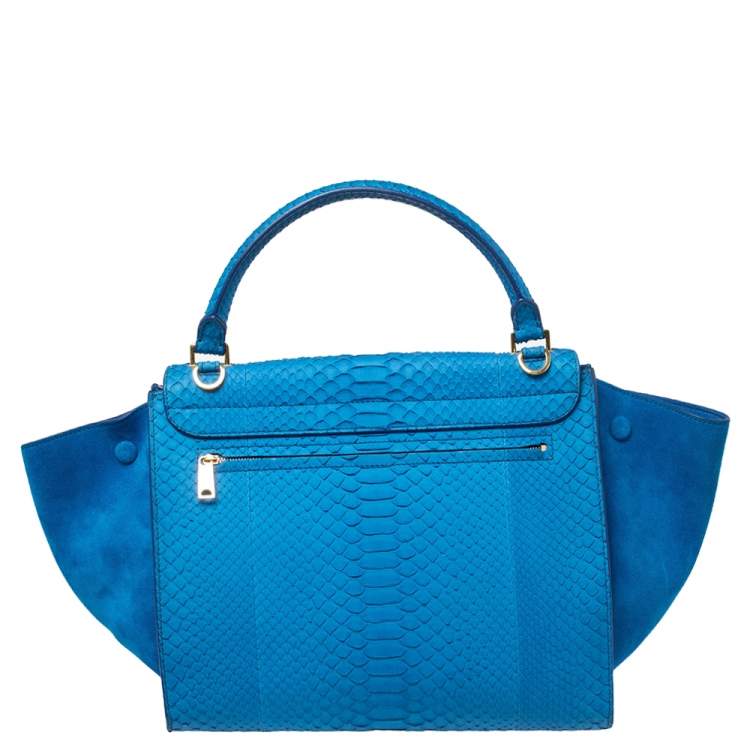 Pre Owned Celine Blue Python and Suede Medium Trapeze Top Handle Bag