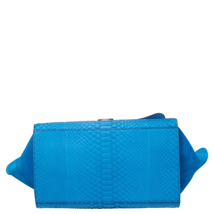 Pre Owned Celine Blue Python and Suede Medium Trapeze Top Handle Bag