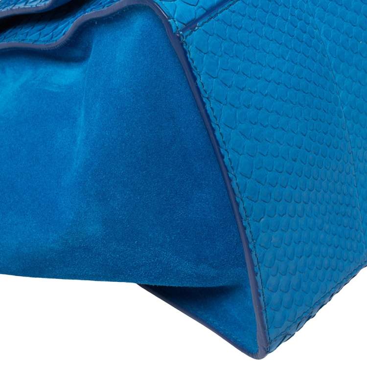 Pre Owned Celine Blue Python and Suede Medium Trapeze Top Handle Bag