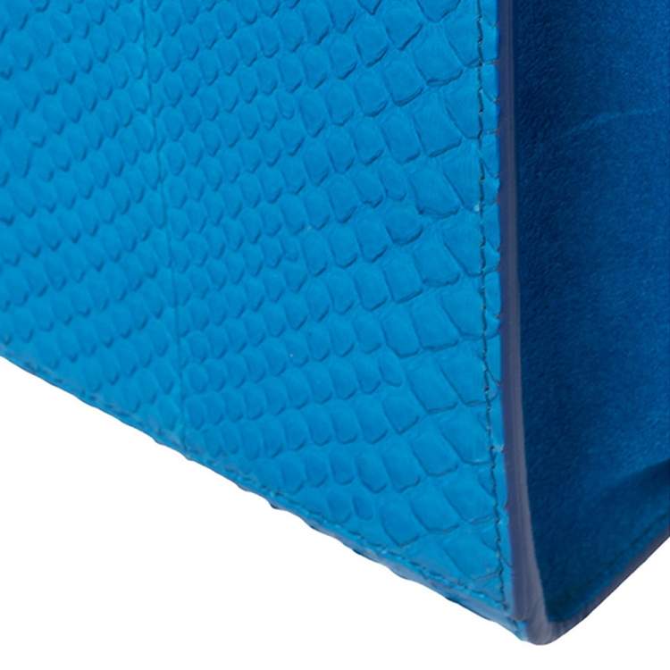 Pre Owned Celine Blue Python and Suede Medium Trapeze Top Handle Bag
