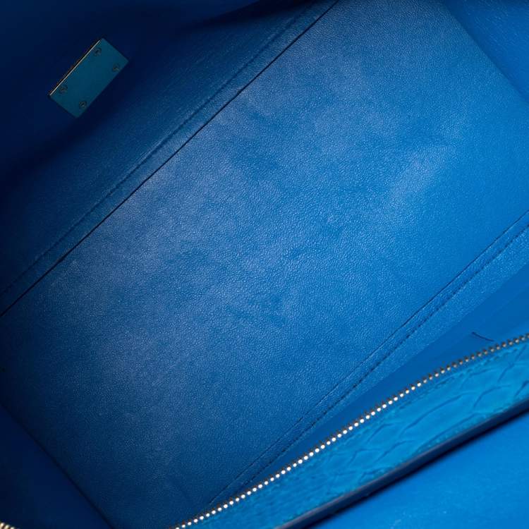 Pre Owned Celine Blue Python and Suede Medium Trapeze Top Handle Bag