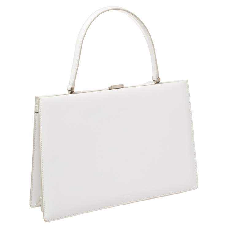 Pre Owned Celine White Leather Medium Clasp Top Handle Bag