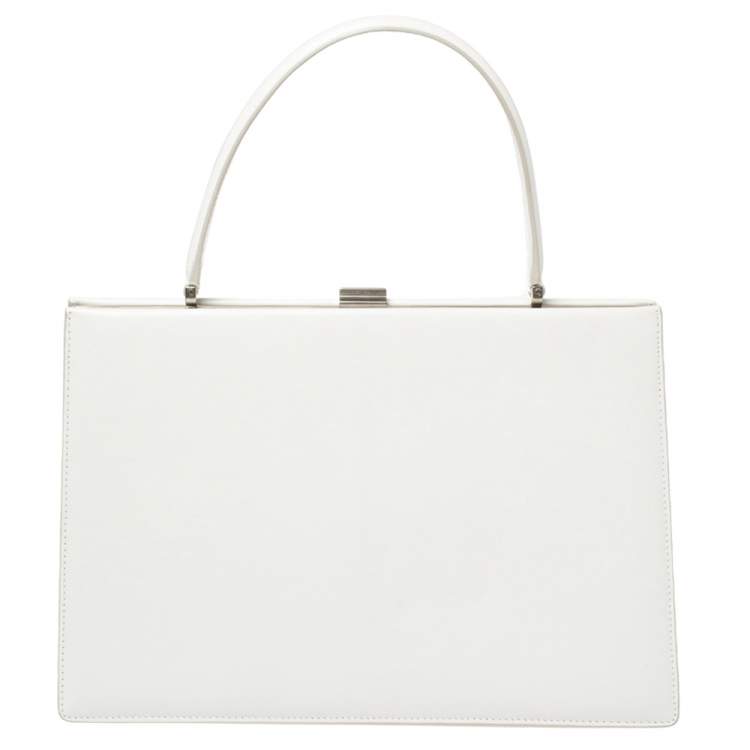 Pre Owned Celine White Leather Medium Clasp Top Handle Bag