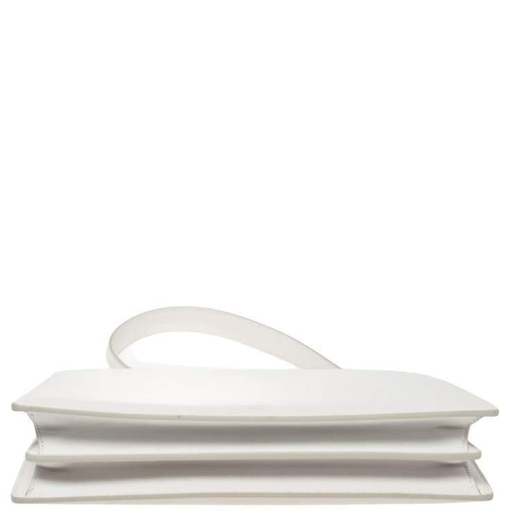 Pre Owned Celine White Leather Medium Clasp Top Handle Bag