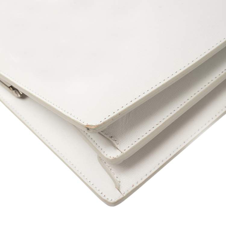 Pre Owned Celine White Leather Medium Clasp Top Handle Bag