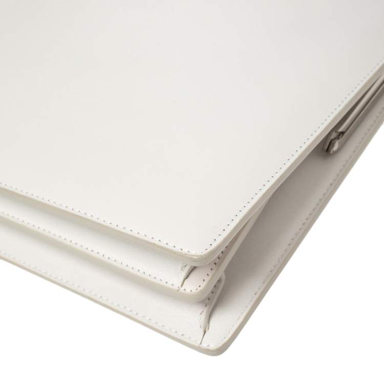 Pre Owned Celine White Leather Medium Clasp Top Handle Bag