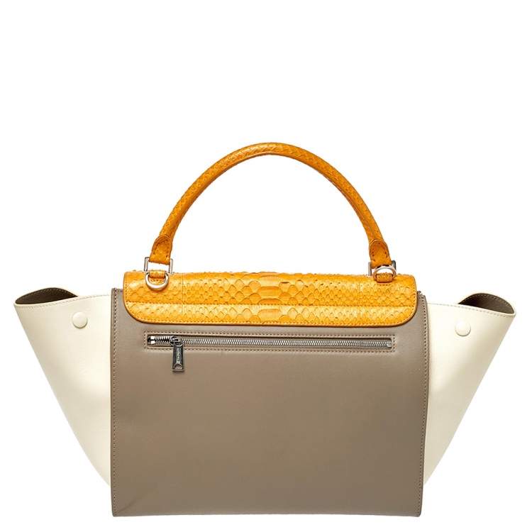 Pre Owned Celine Tri Color Leather and Python Medium Trapeze Top Handle Bag