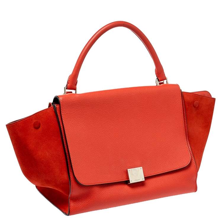 Pre Owned Celine Orange Leather and Suede Medium Trapeze Bag