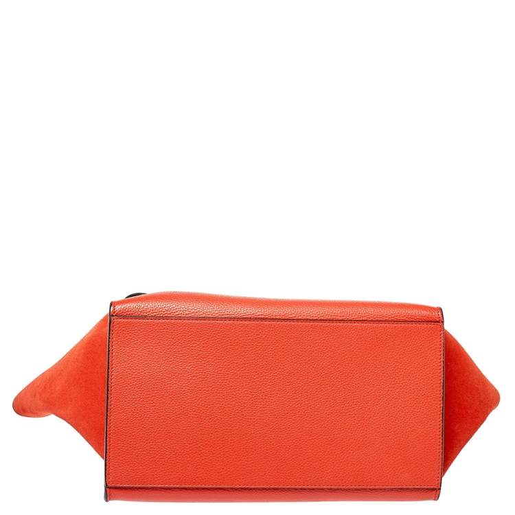 Pre Owned Celine Orange Leather and Suede Medium Trapeze Bag