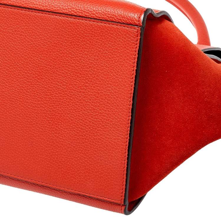 Pre Owned Celine Orange Leather and Suede Medium Trapeze Bag