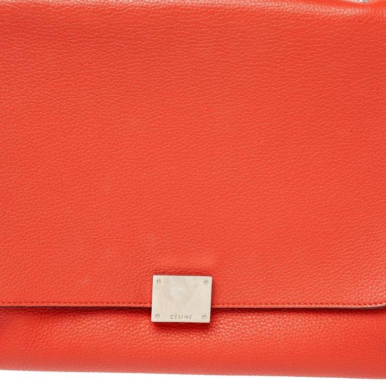 Pre Owned Celine Orange Leather and Suede Medium Trapeze Bag