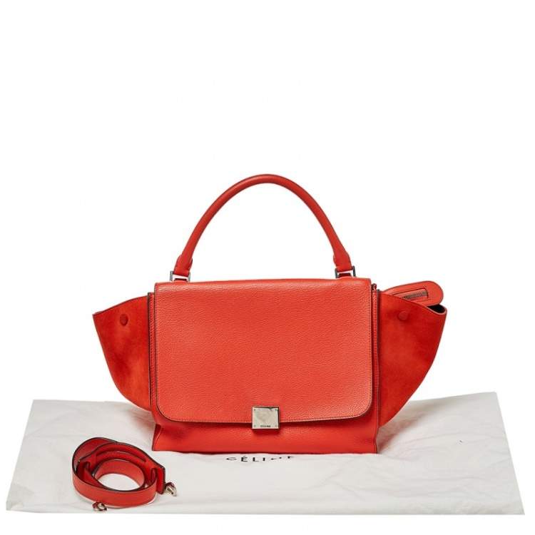 Pre Owned Celine Orange Leather and Suede Medium Trapeze Bag