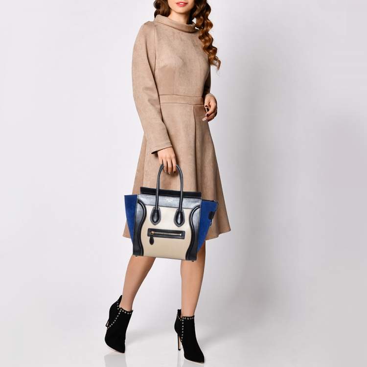 Pre Owned Celine Tri Color Leather and Suede Mini Luggage Tote