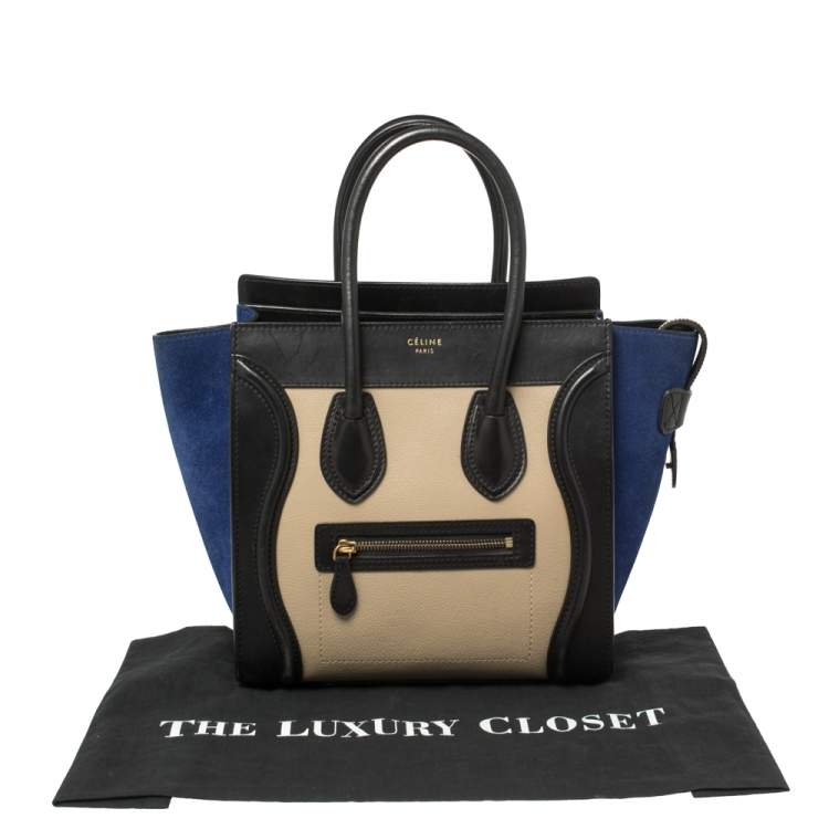 Pre Owned Celine Tri Color Leather and Suede Mini Luggage Tote