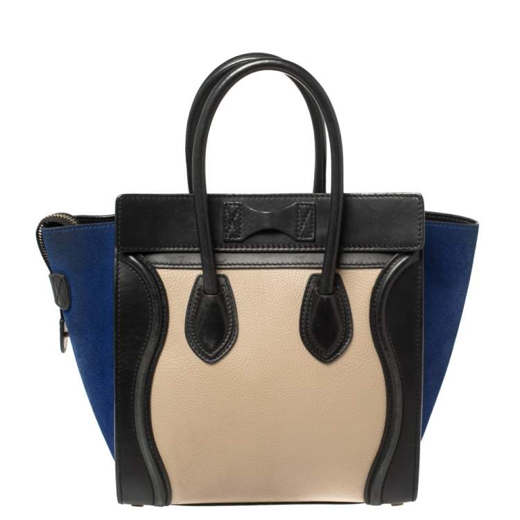 Pre Owned Celine Tri Color Leather and Suede Mini Luggage Tote