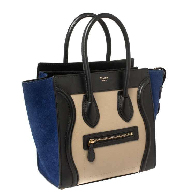 Pre Owned Celine Tri Color Leather and Suede Mini Luggage Tote