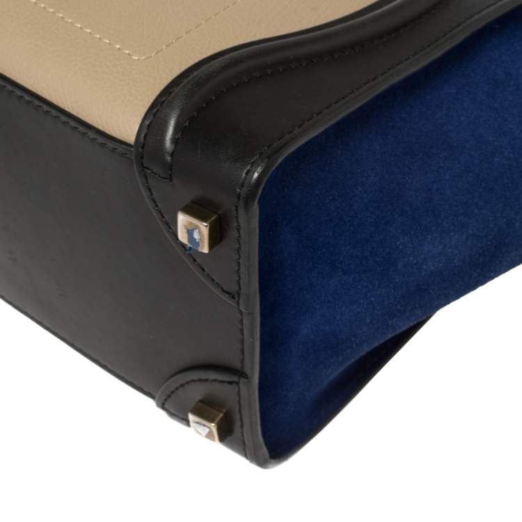 Pre Owned Celine Tri Color Leather and Suede Mini Luggage Tote