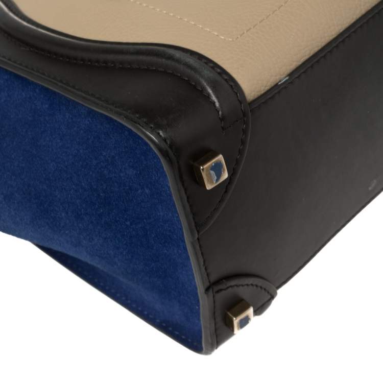 Pre Owned Celine Tri Color Leather and Suede Mini Luggage Tote
