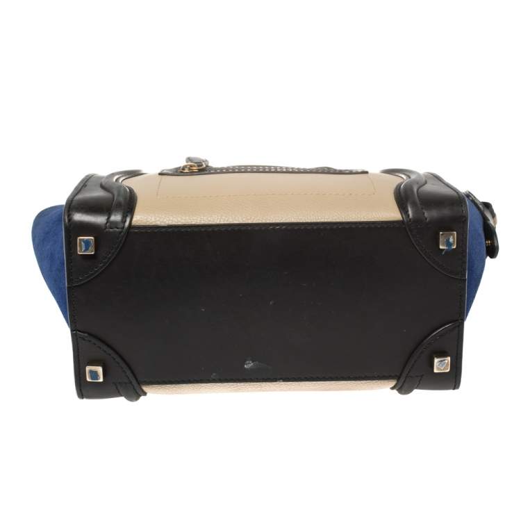 Pre Owned Celine Tri Color Leather and Suede Mini Luggage Tote