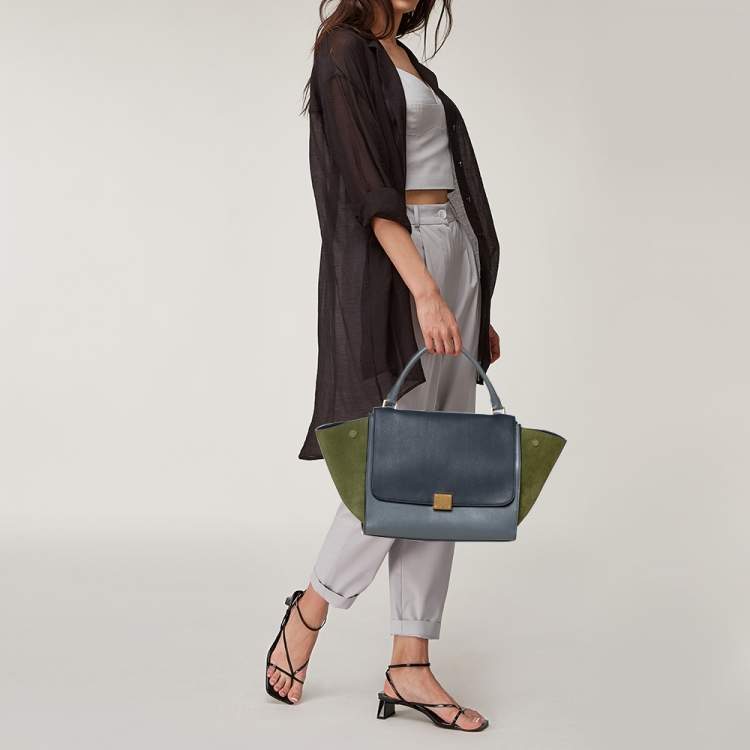 Celine Tricolor Leather and Suede Medium Trapeze Top Handle Bag