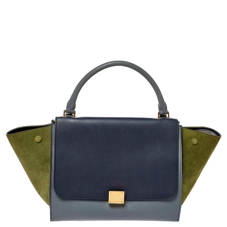 Celine Tricolor Leather and Suede Medium Trapeze Top Handle Bag