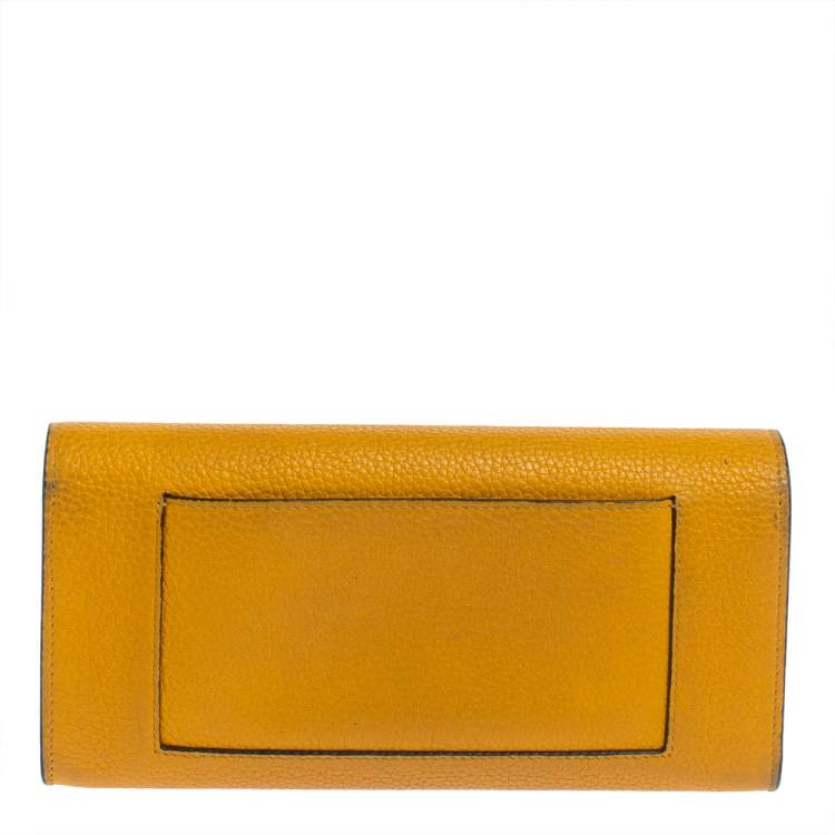 Pre Owned Celine Yellow Leather Large Multifunction Flap Wallet