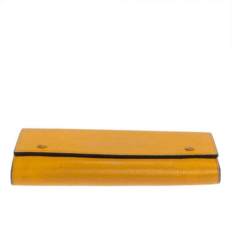 Pre Owned Celine Yellow Leather Large Multifunction Flap Wallet