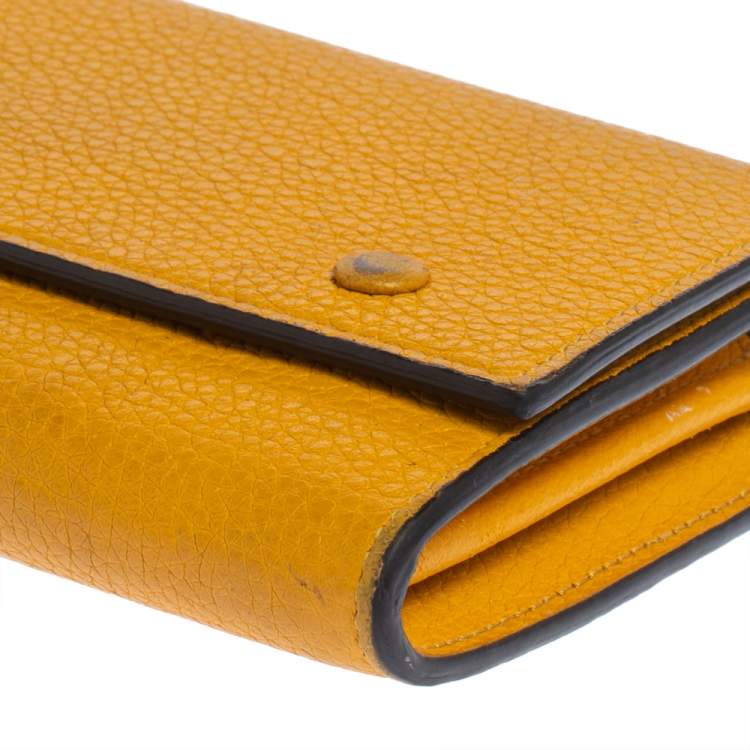 Pre Owned Celine Yellow Leather Large Multifunction Flap Wallet