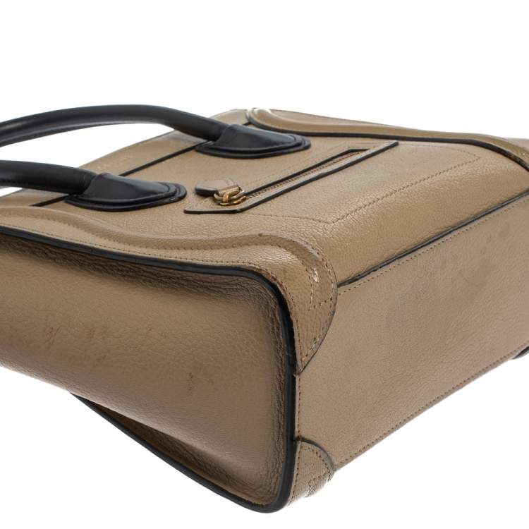 Pre Owned Celine Beige/Black Leather Nano Luggage Tote