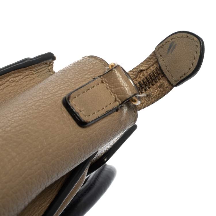 Pre Owned Celine Beige/Black Leather Nano Luggage Tote