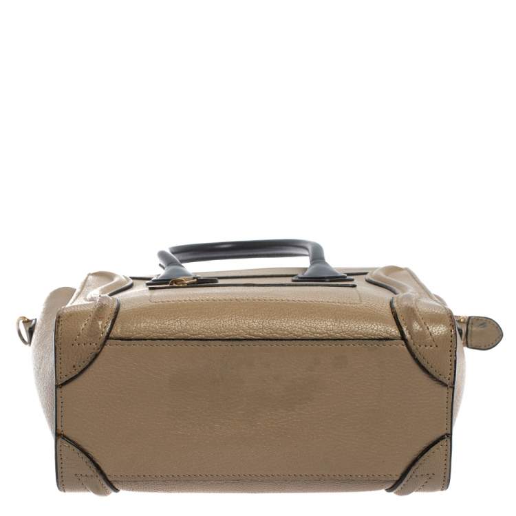 Pre Owned Celine Beige/Black Leather Nano Luggage Tote