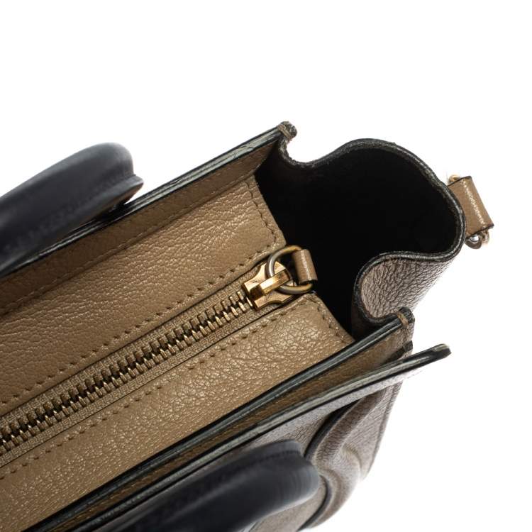 Pre Owned Celine Beige/Black Leather Nano Luggage Tote