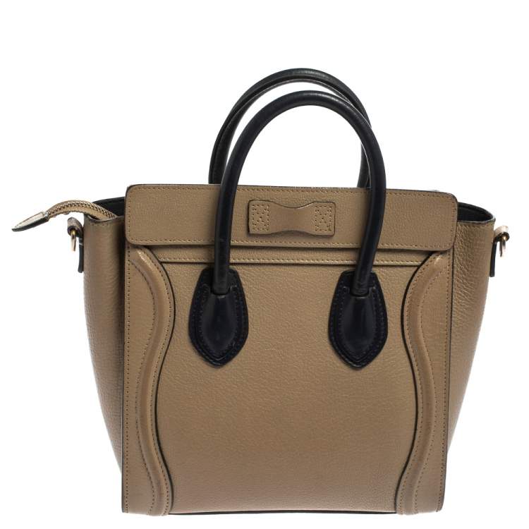 Pre Owned Celine Beige/Black Leather Nano Luggage Tote